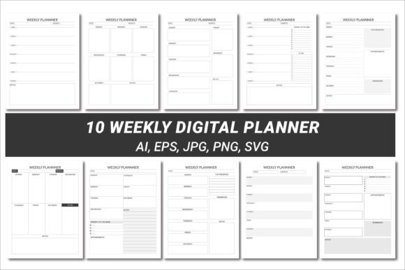 Download 10 Weekly Planner Editable KDP Interiors - Weekly planner Collection
