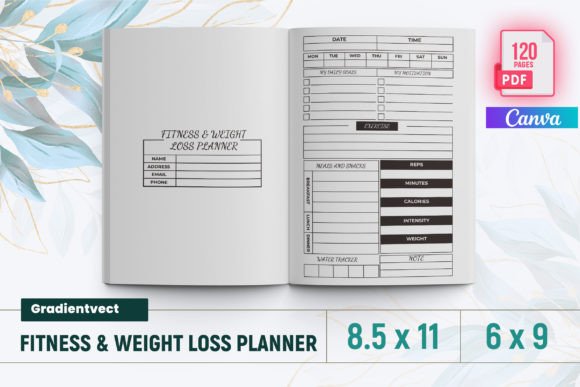 Download KDP Fitness &amp; Weight Loss Planner Canva - Fitness Collection