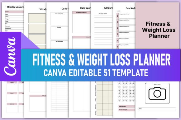 Download Fitness &amp; Weight Loss Planner Canva KDP - Fitness Collection