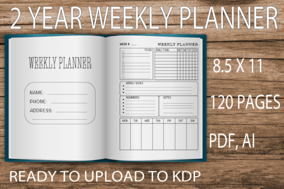 Download Weekly Planner for 2 Years  KDP Interior - Weekly planner Collection