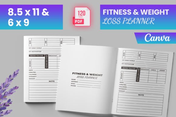 Download Fitness &amp; Weight Loss Planner Canva KDP - Fitness Collection